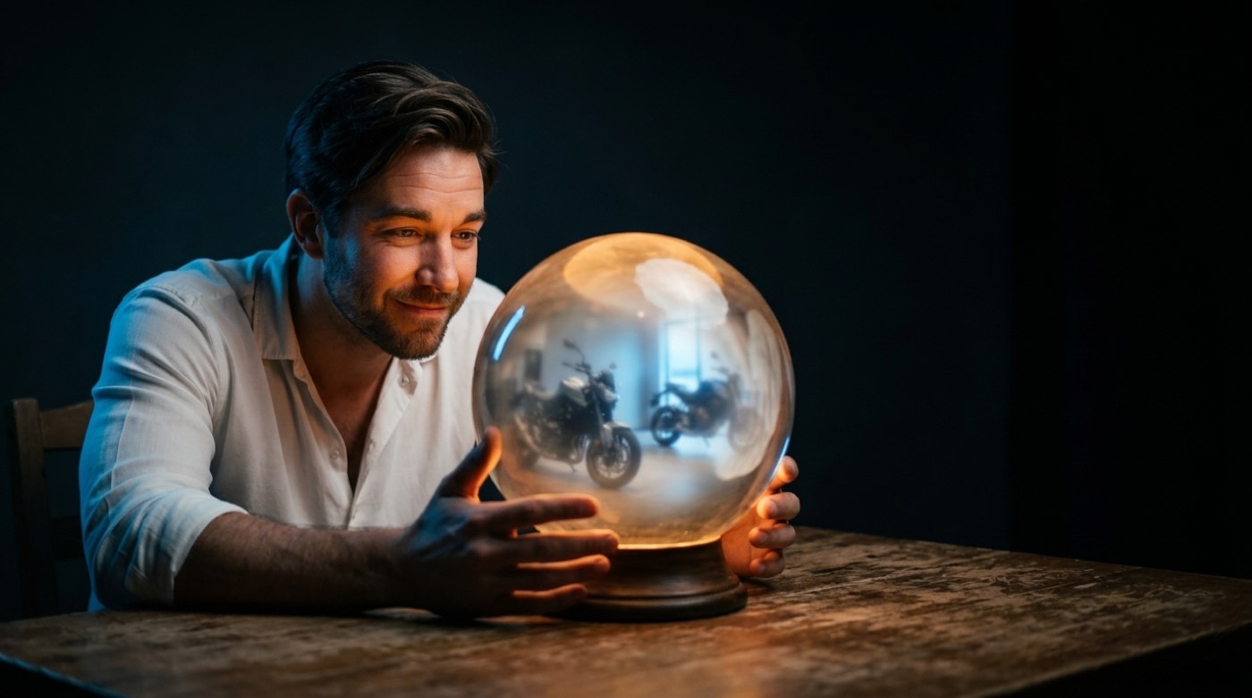 Max looking into a crystal ball